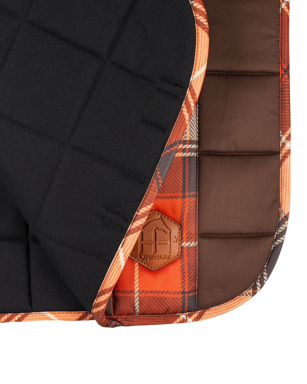 HORZEHOODS® Brown Orange Tartan FlexiTabz Dressage Pad