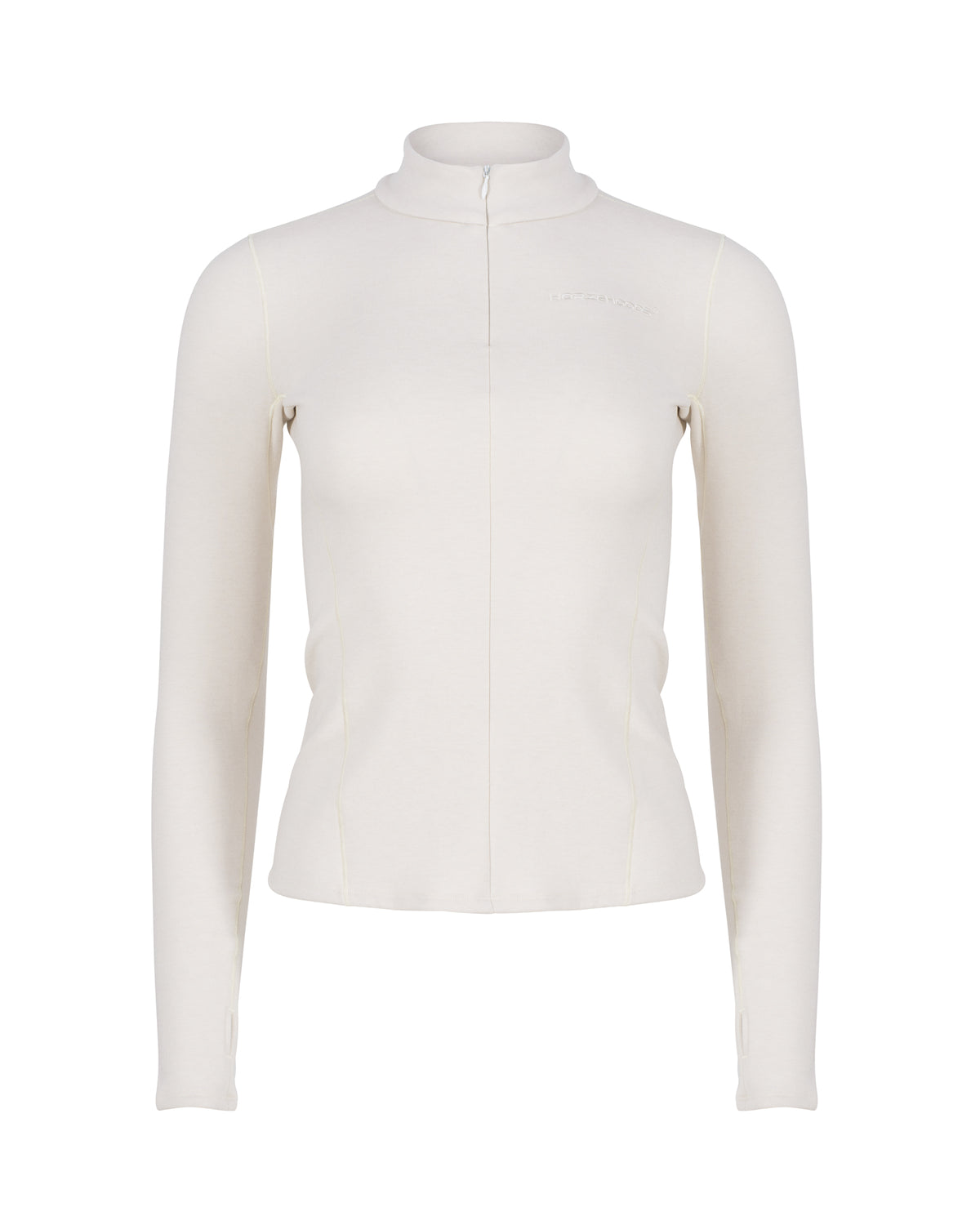 Horzehoods Cream Basicz long sleeve second-skin fleece top with half zip neckline, front view