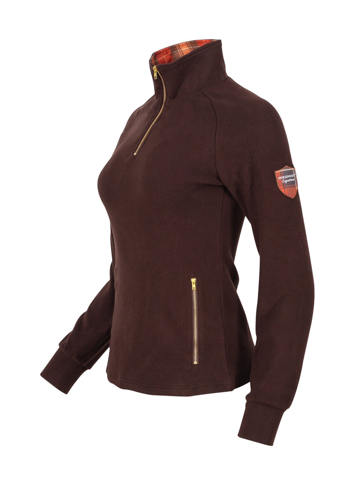 HORZEHOODS® Brown Tartan Aila 1/4 Zip Fleece Sweater - With Zip Pockets (PREORDER)