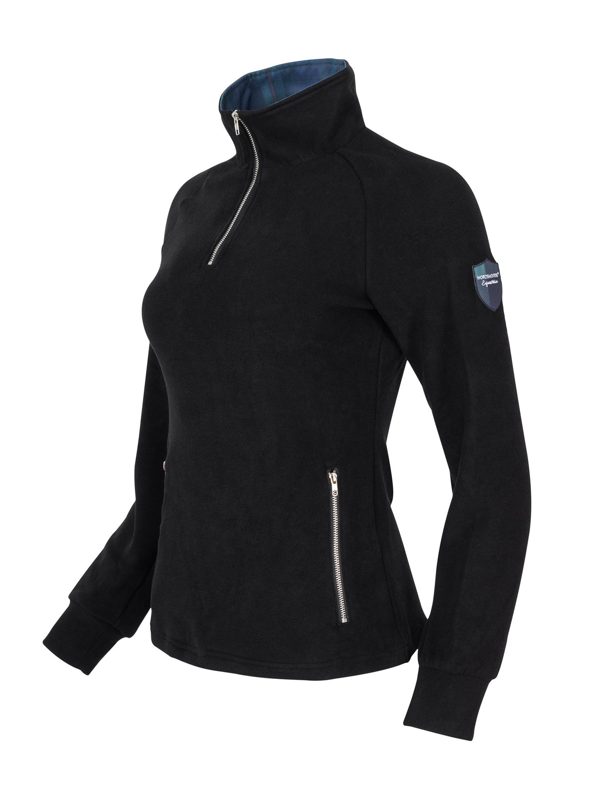 HORZEHOODS® Black Tartan Aila 1/4 Zip Fleece Sweater - With Zip Pockets (PREORDER)