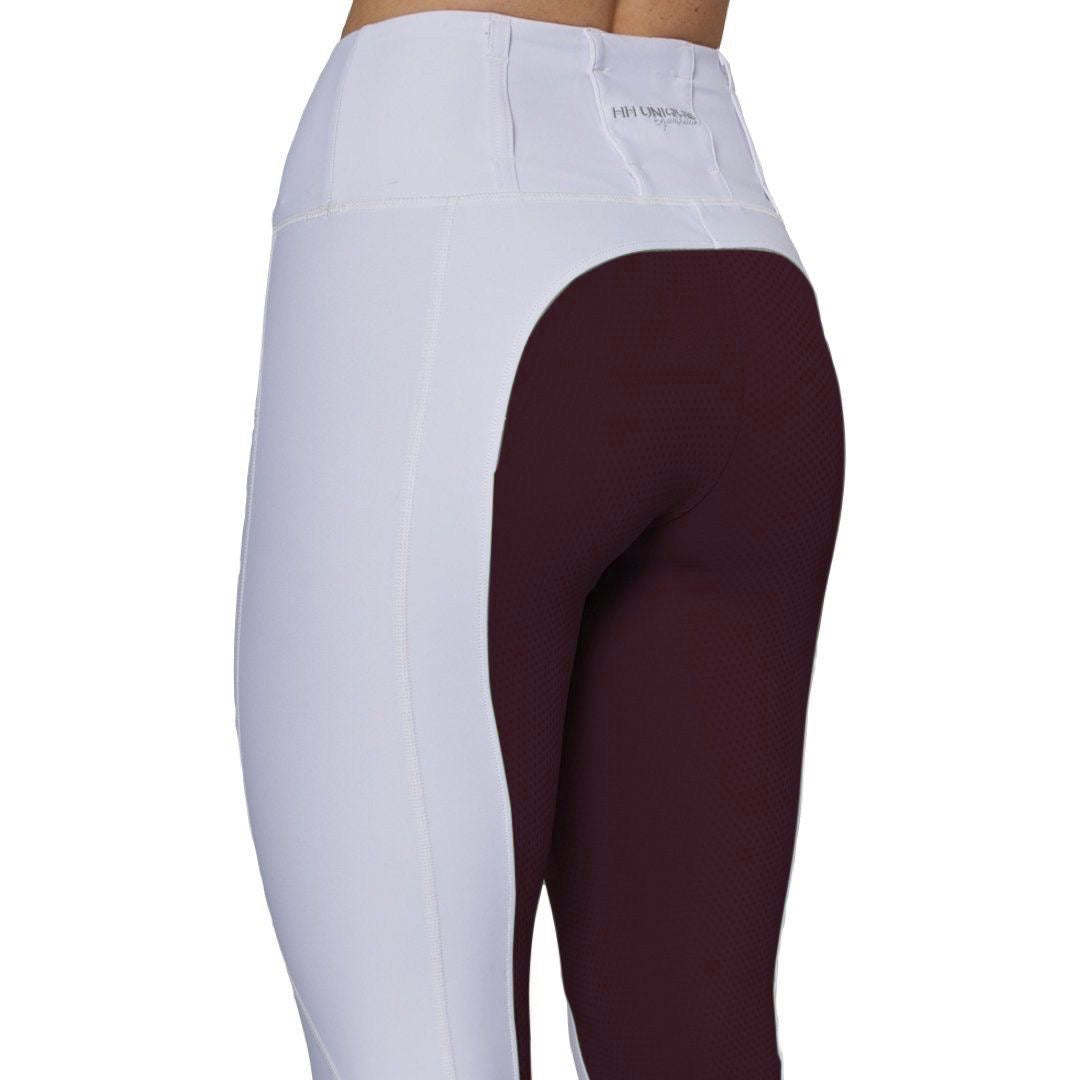 HORZEHOODS® White & Burgundy Competition Leggings | Riding Tights (PREORDER 31/10)