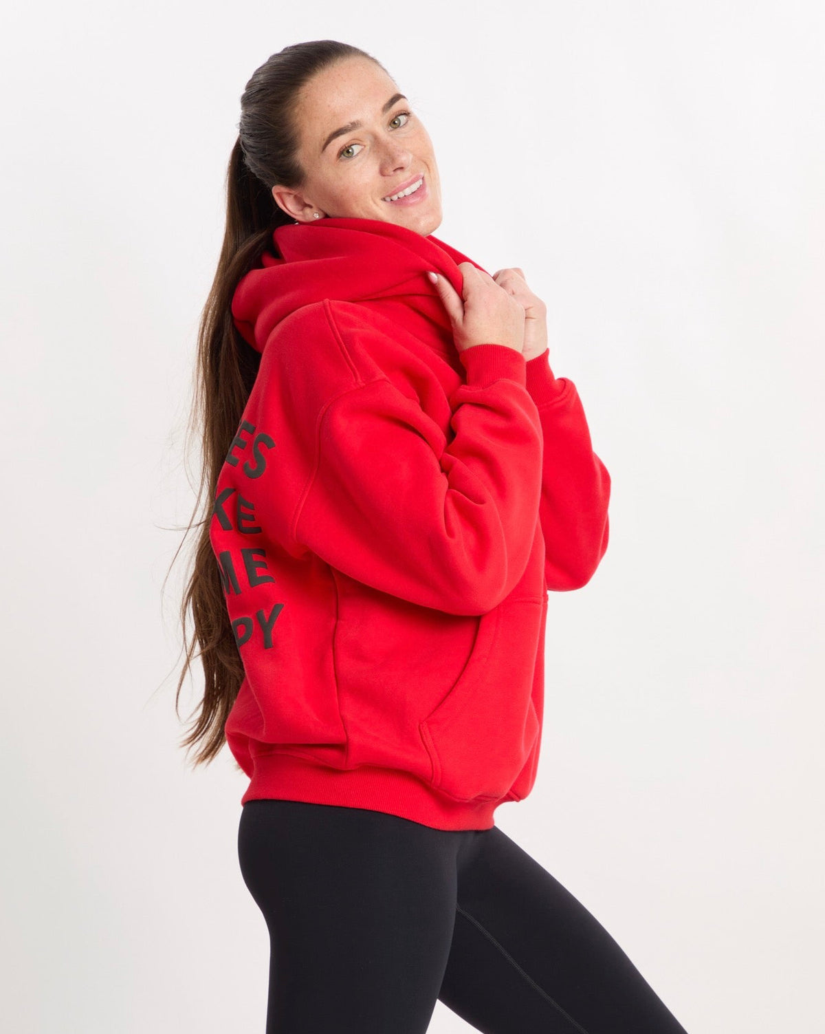 HORZEHOODS® Red Basicz Oversized 'Horses make me Happy' Hoodie (LAST FEW REMAINING)