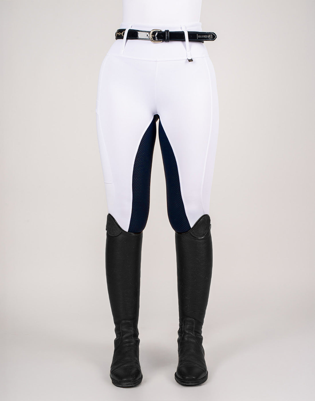 HORZEHOODS® White & Navy Competition Leggings | Riding Tights