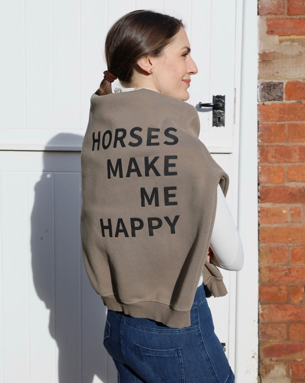 HORZEHOODS® Olive Basicz Oversized 'Horses make me Happy' Hoodie