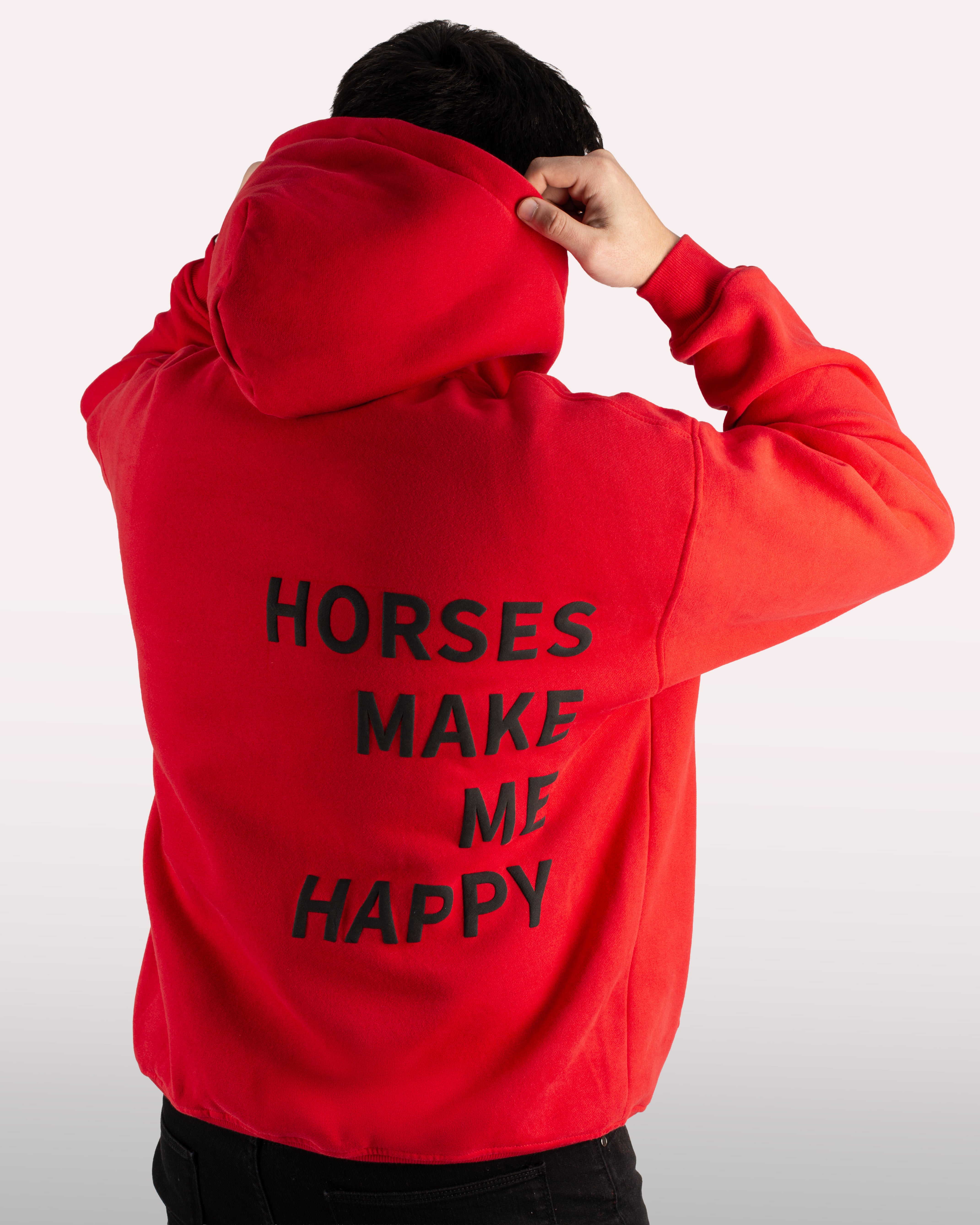 HORZEHOODS® Red Basicz Oversized 'Horses make me Happy' Hoodie