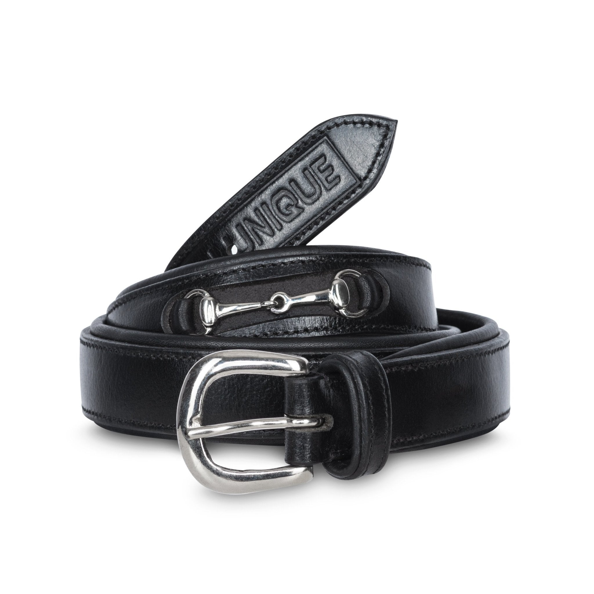Black (Matt) Leather Luxury Ladies Snaffle Belt - Horzehoods5060521423967
