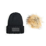 Black Ribbed Pom Knit Hat - Horzehoods5056725009571