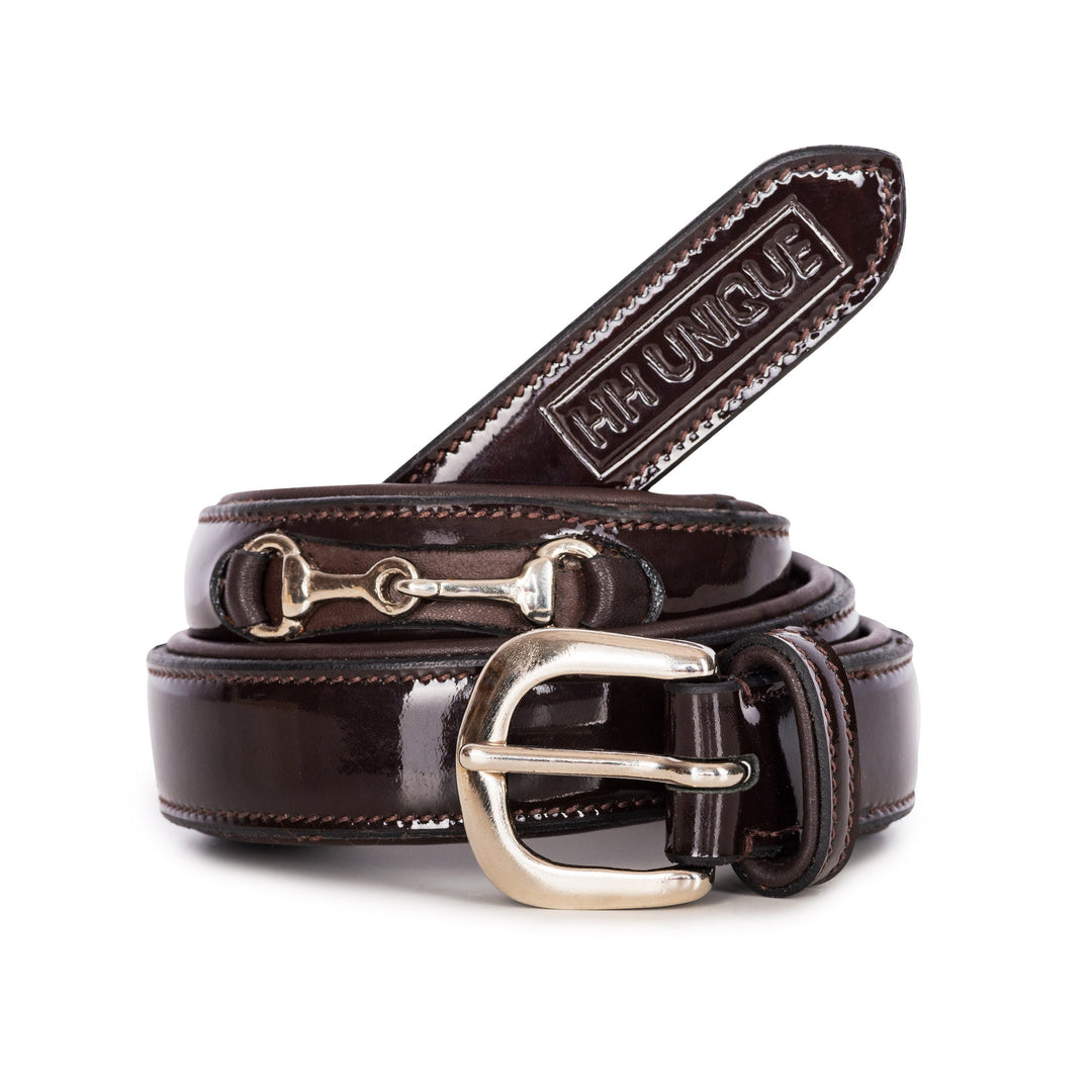 Brown (Patent) Leather Luxury Snaffle Belt - Horzehoods5056725006235