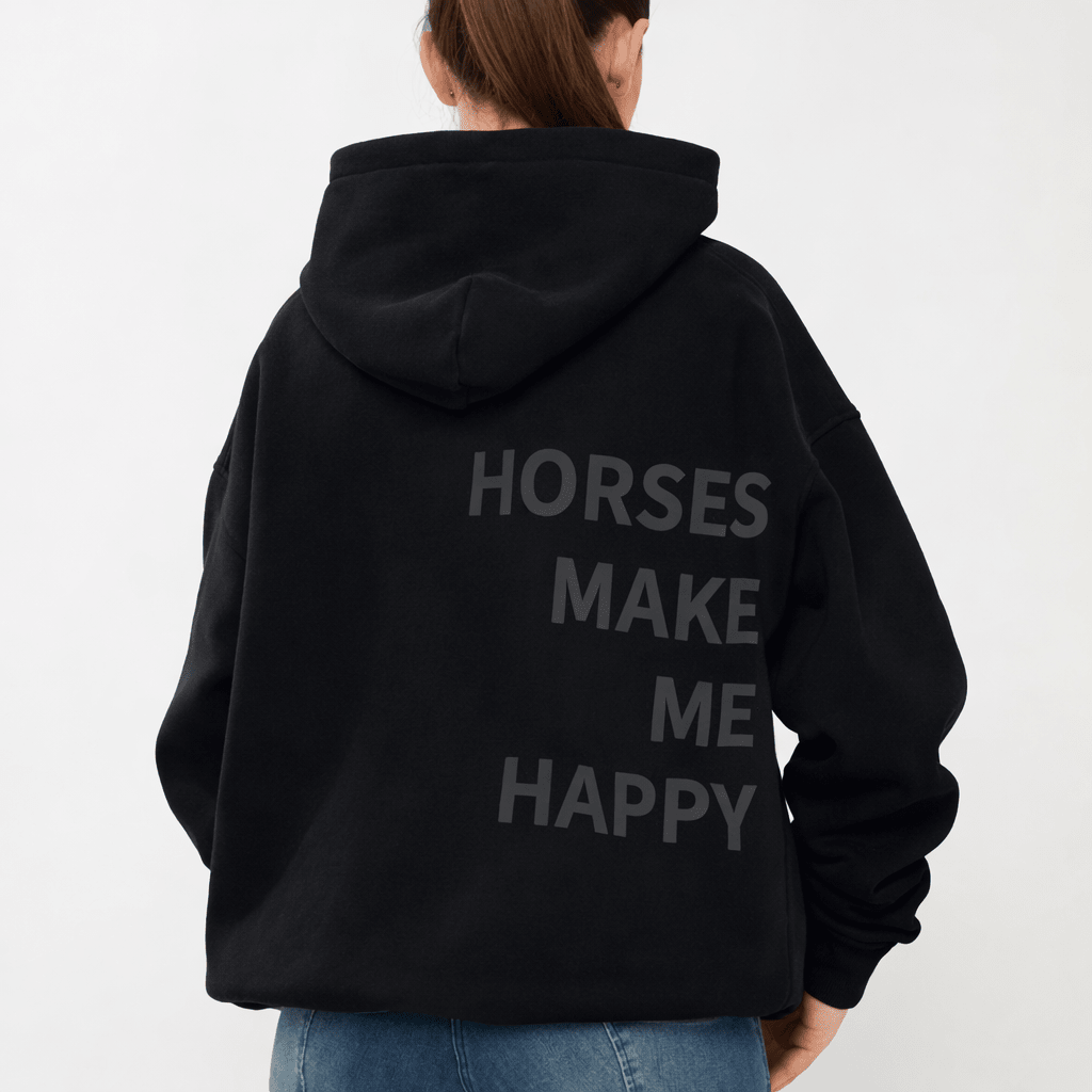 HORZEHOODS® Black Basicz Oversized 'Horses make me Happy' Hoodie - Horzehoods5056725025908