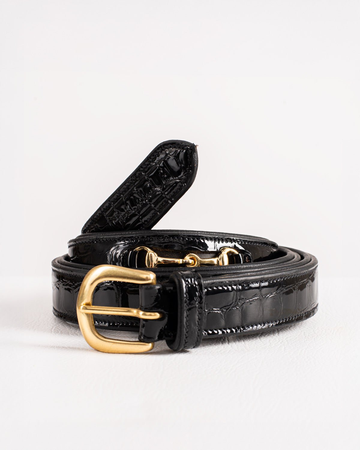 HORZEHOODS® Black & Gold Croc Leather Luxury Snaffle Belt - Horzehoods