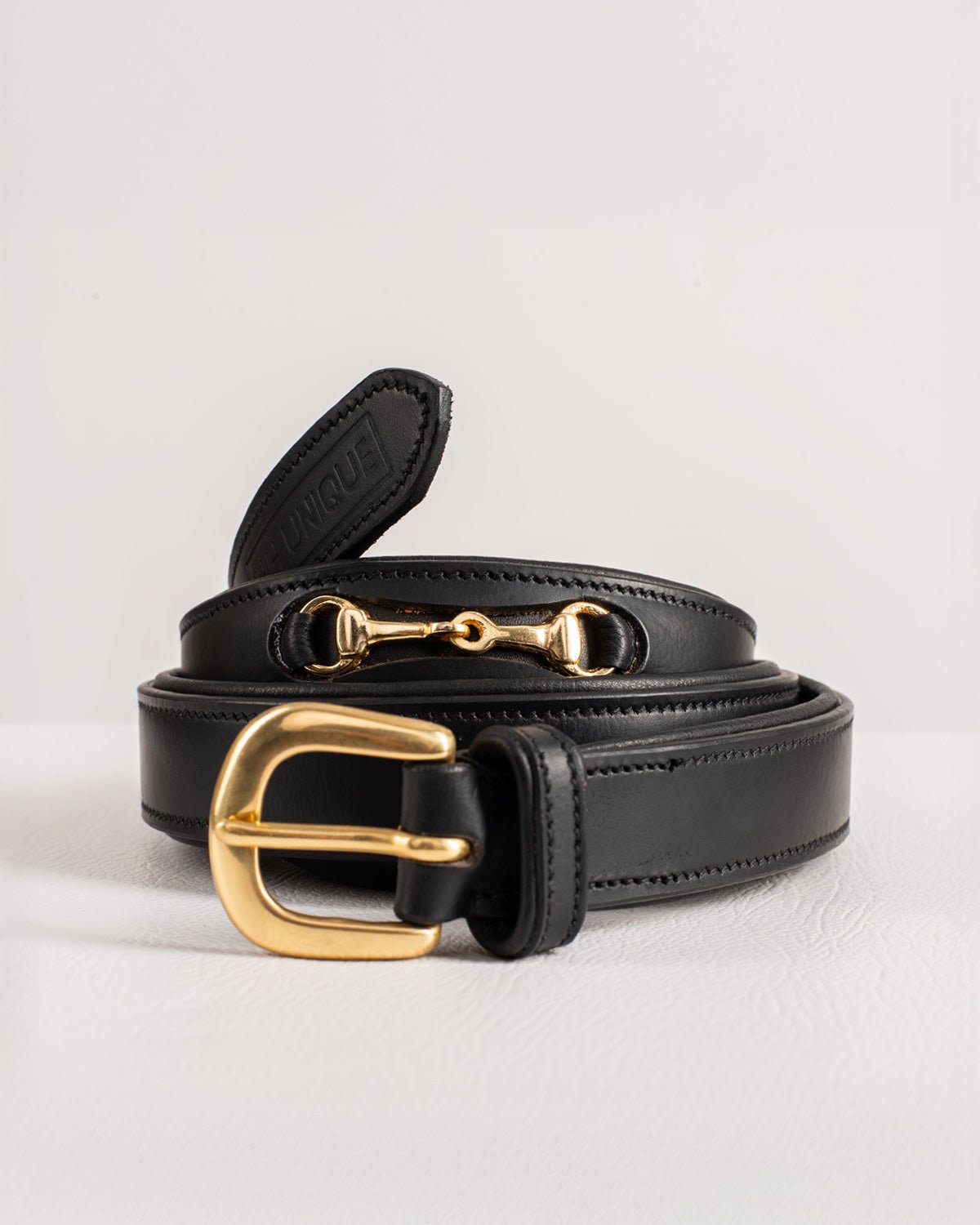 HORZEHOODS® Black & Gold Matt Leather Luxury Snaffle Belt - Horzehoods