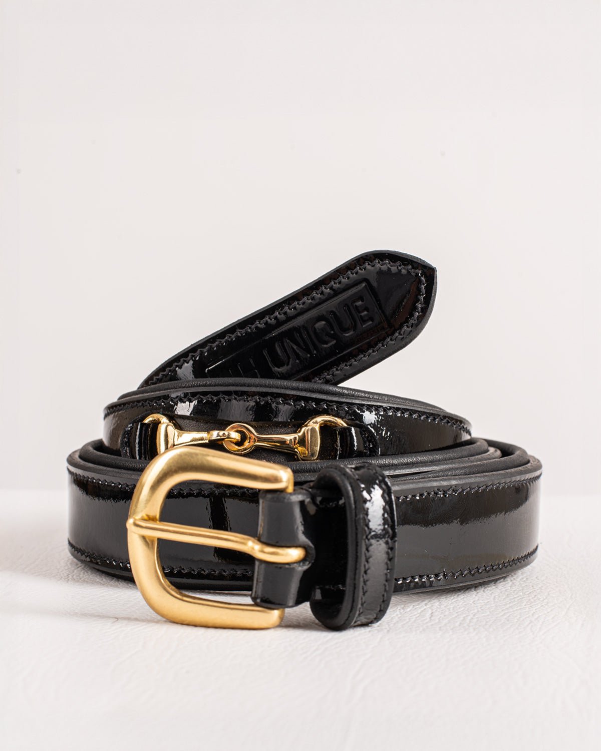 HORZEHOODS® Black & Gold Patent Leather Luxury Snaffle Belt - Horzehoods