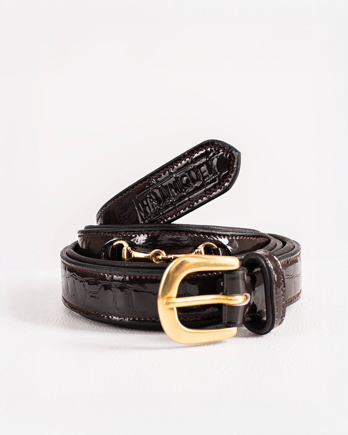HORZEHOODS® Brown & Gold Croc Leather Luxury Snaffle Belt - Horzehoods