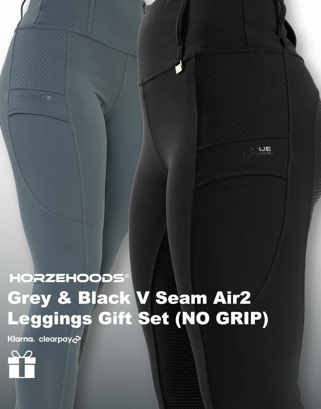 HORZEHOODS® Grey and Black V Seam Air2 Leggings (NO GRIP) Gift Set (Bundle & Save) - Horzehoods