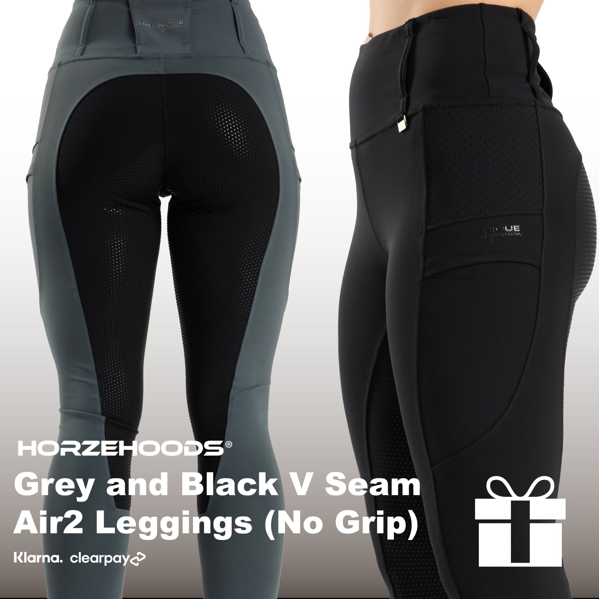 HORZEHOODS® Grey and Black V Seam Air2 Leggings (NO GRIP) Gift Set (Bundle & Save) - Horzehoods