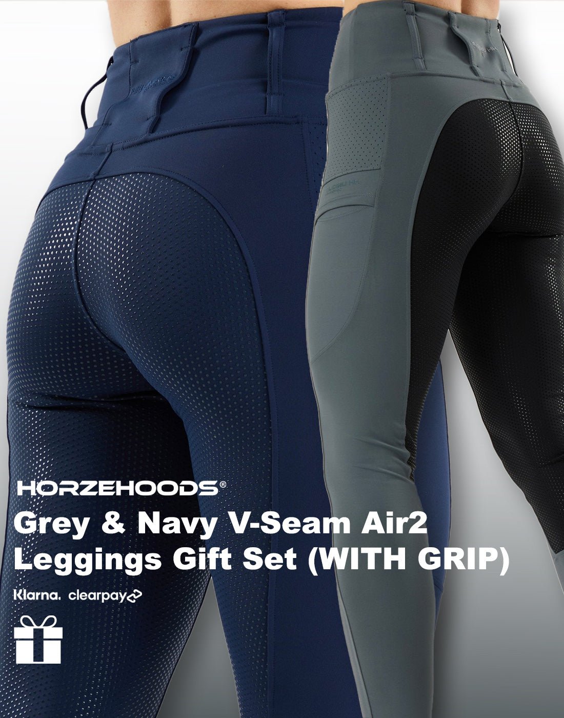 HORZEHOODS® Grey and Navy V - Seam Air2 Leggings (WITH GRIP) Gift Set (Bundle & Save) - Horzehoods
