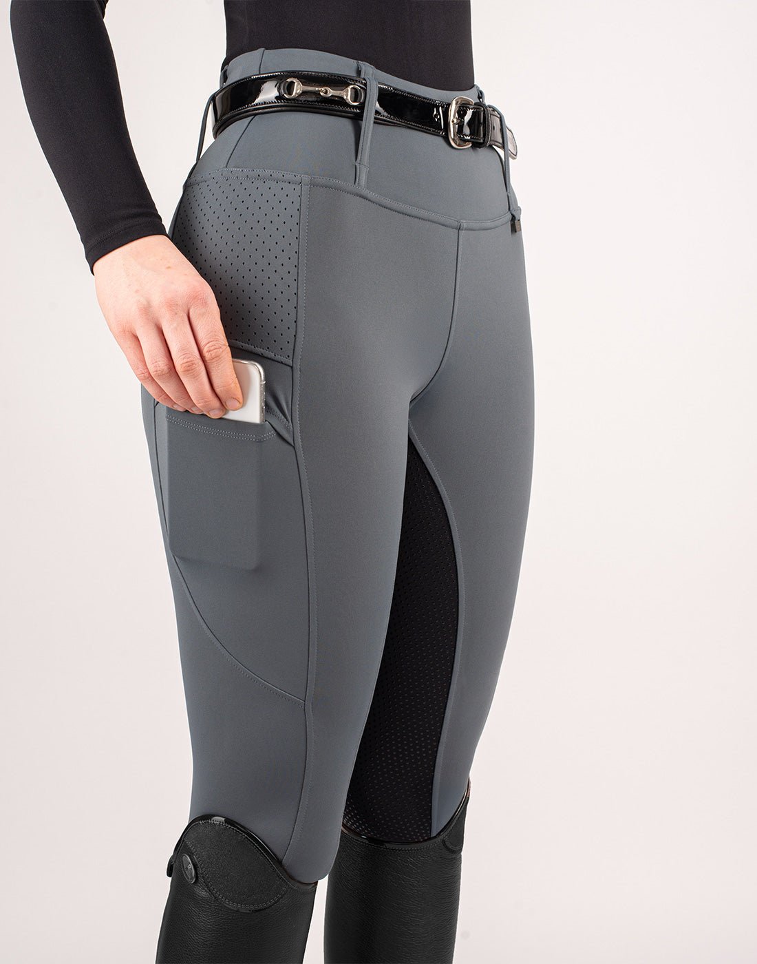 HORZEHOODS® Grey & Black V - Seam Air2 Riding Leggings - Breathable Equestrian Tights - Horzehoods5056725015114