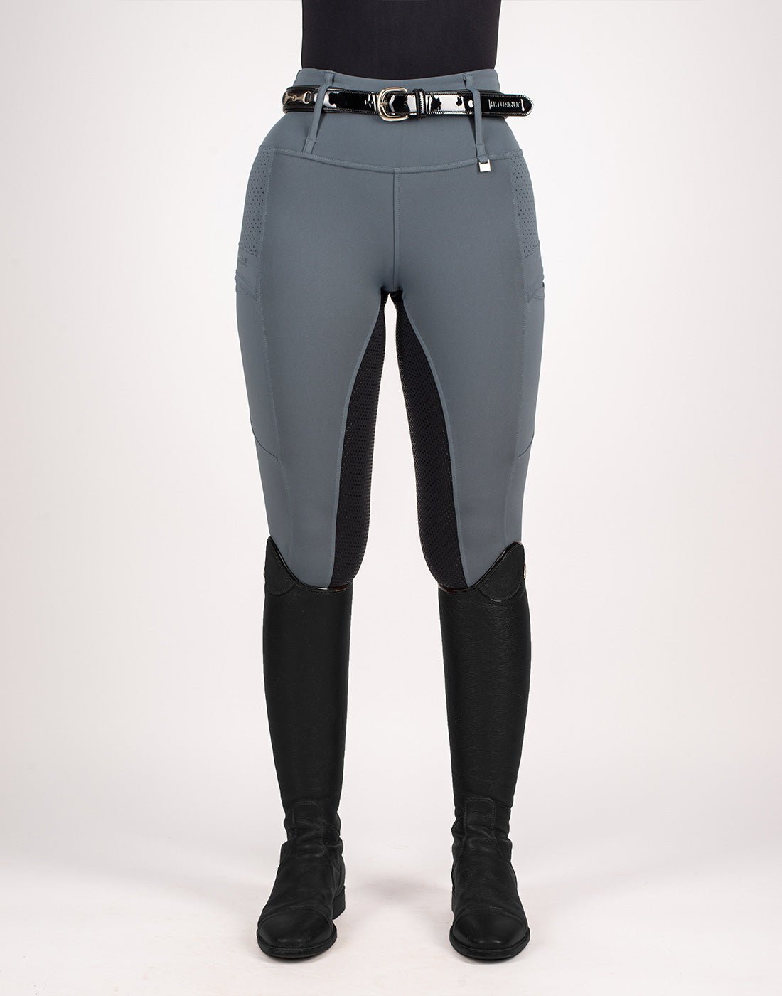 HORZEHOODS® Grey & Black V - Seam Air2 Riding Leggings - Breathable Equestrian Tights - Horzehoods5056725015114