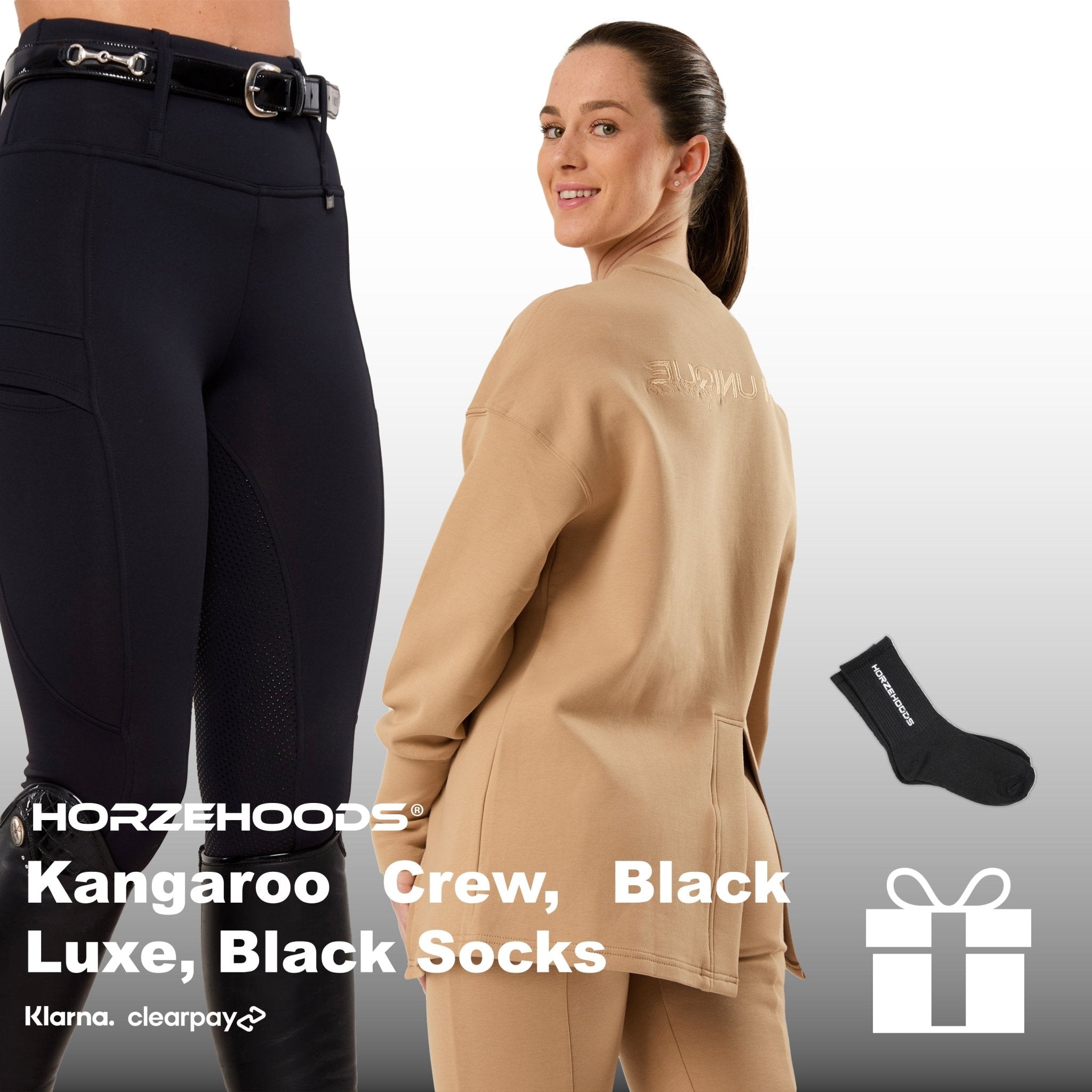 HORZEHOODS® Kangaroo Crew Jumper, Black Luxe Leggings and Socks Gift Set (Bundle & Save) - Horzehoods