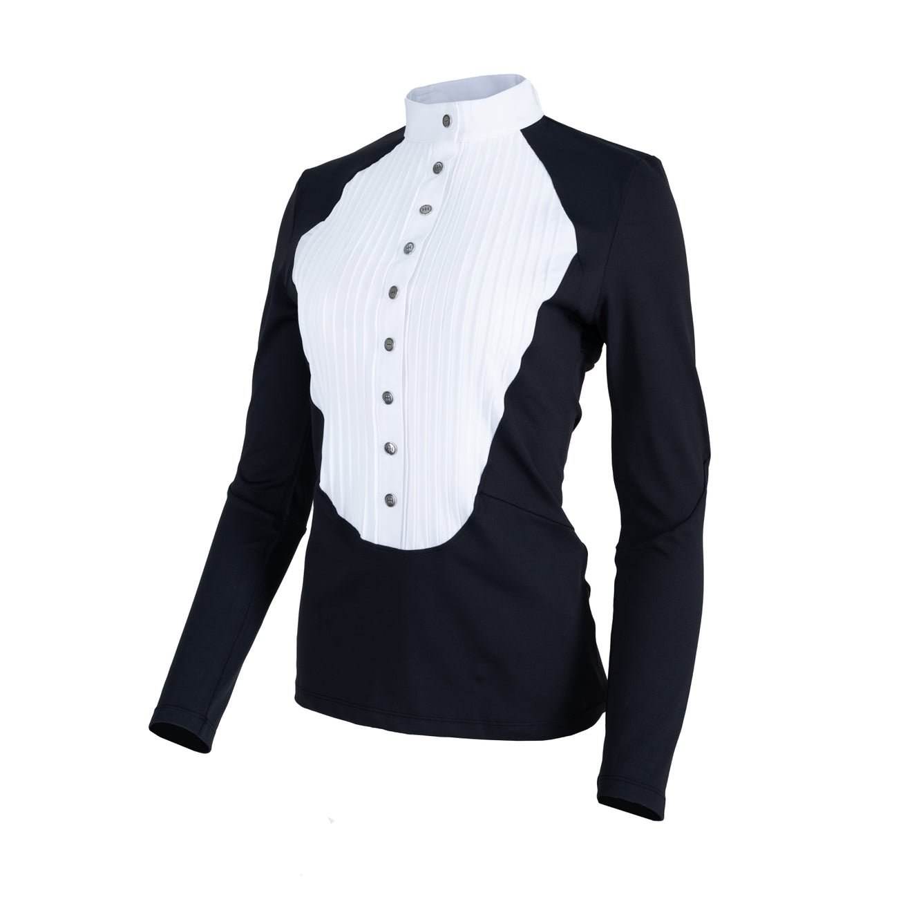 HORZEHOODS® Long Sleeve Classic Neck Tudor Competition Shirt – Black/White Contrast - Horzehoods5056725023225