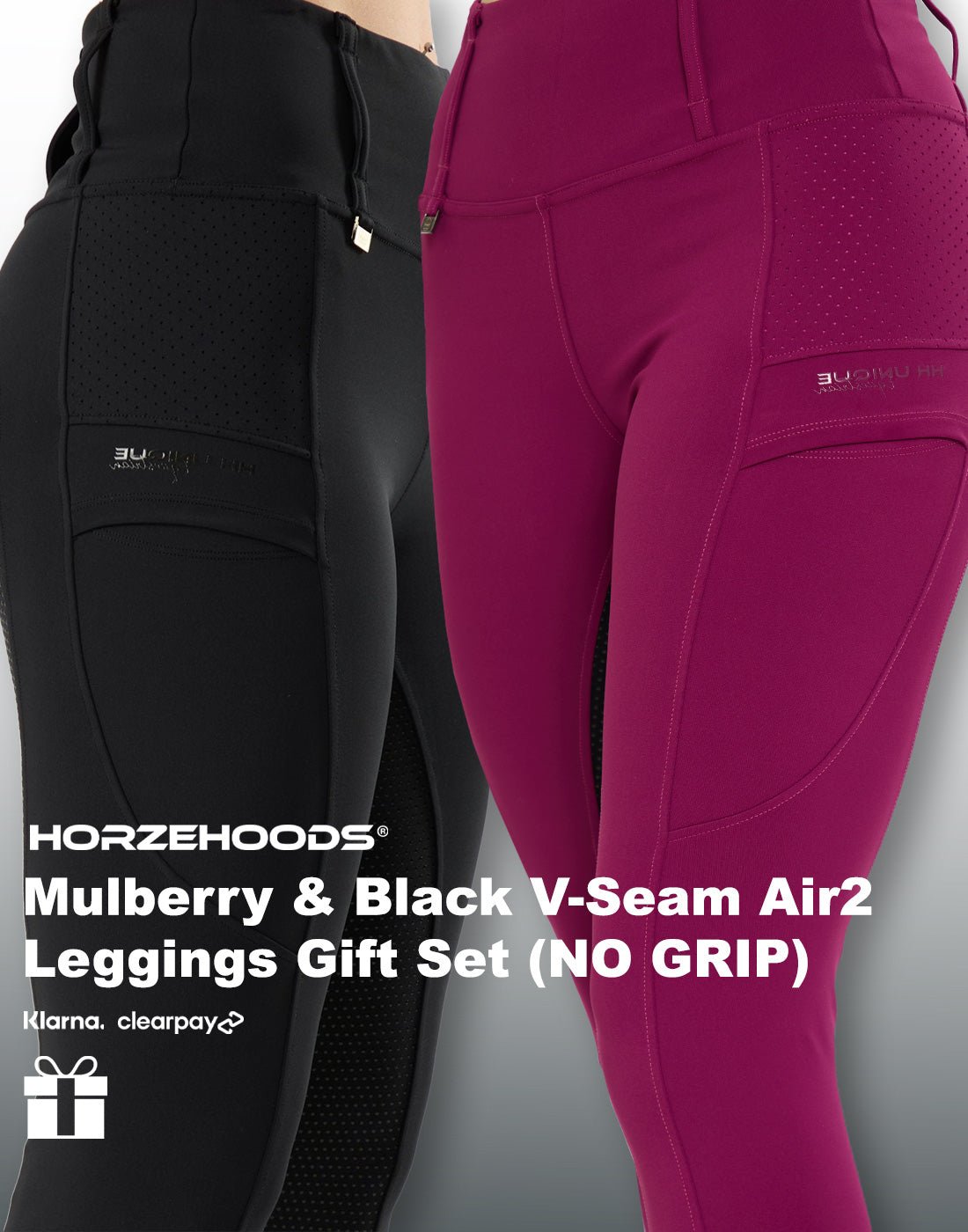 HORZEHOODS® Mulberry and Black V - Seam Air2 Leggings Gift Set (NO GRIP)(Bundle & Save) - Horzehoods