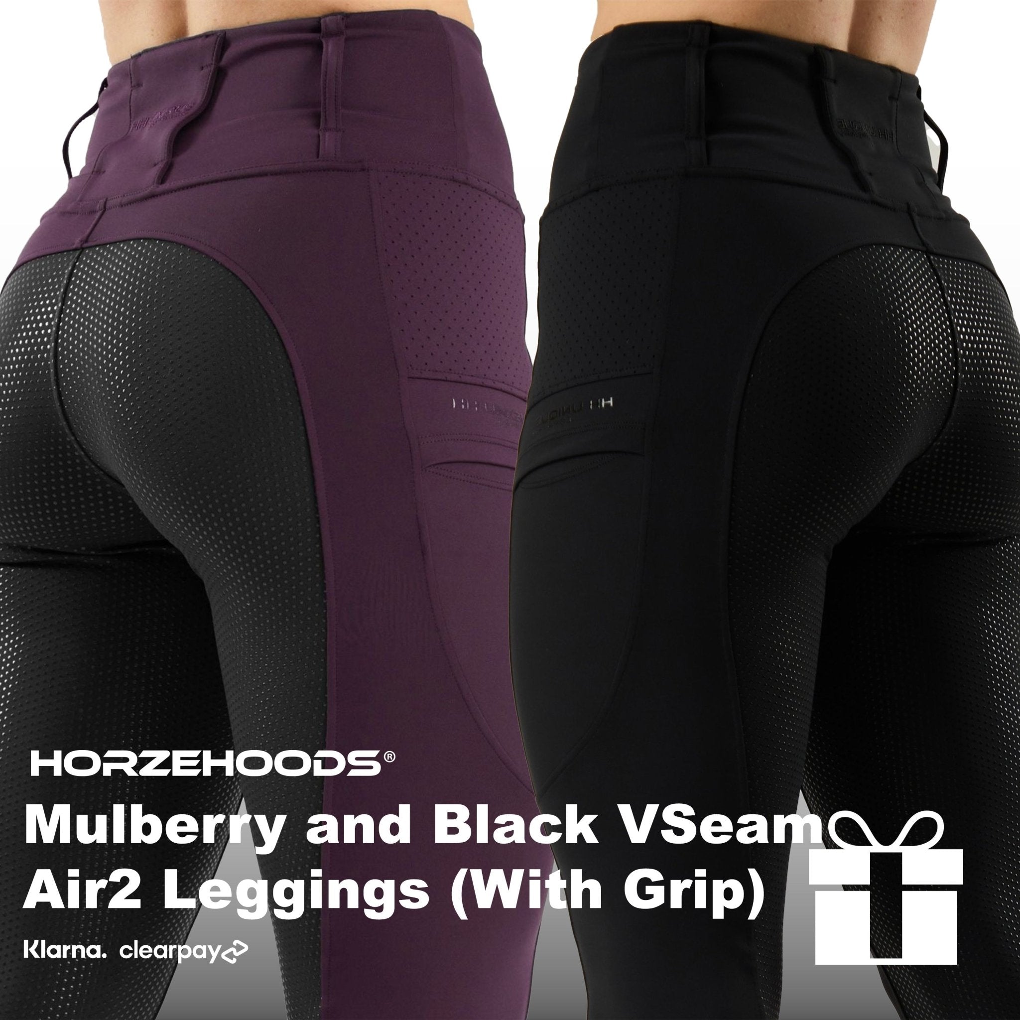 HORZEHOODS® Mulberry and Black V Seam Air2 Leggings (WITH GRIP) Gift Set (Bundle & Save) - Horzehoods