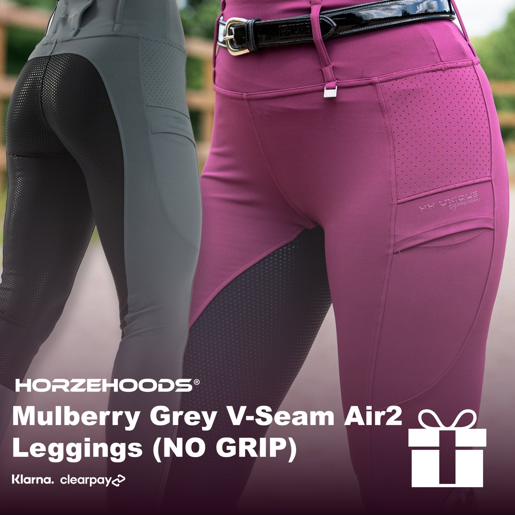 HORZEHOODS® Mulberry and Grey V - Seam Air2 Leggings Gift Set (NO GRIP)(Bundle & Save) - Horzehoods