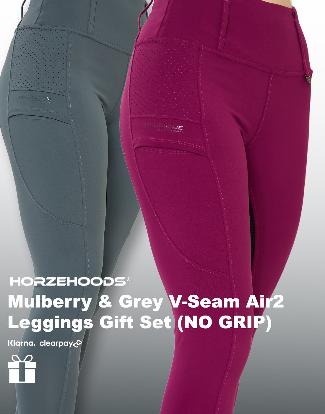 HORZEHOODS® Mulberry and Grey V - Seam Air2 Leggings Gift Set (NO GRIP)(Bundle & Save) - Horzehoods