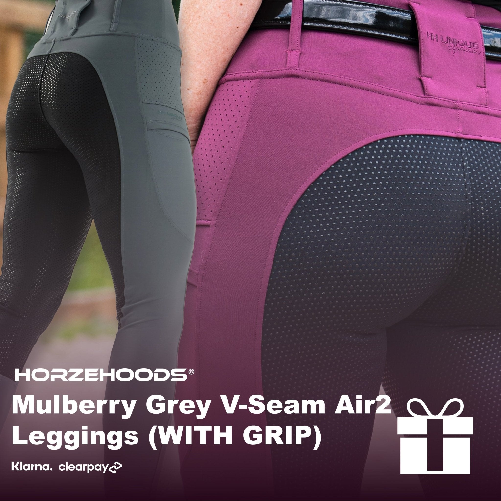 HORZEHOODS® Mulberry and Grey V - Seam Air2 Leggings Gift Set (WITH GRIP)(Bundle & Save) - Horzehoods