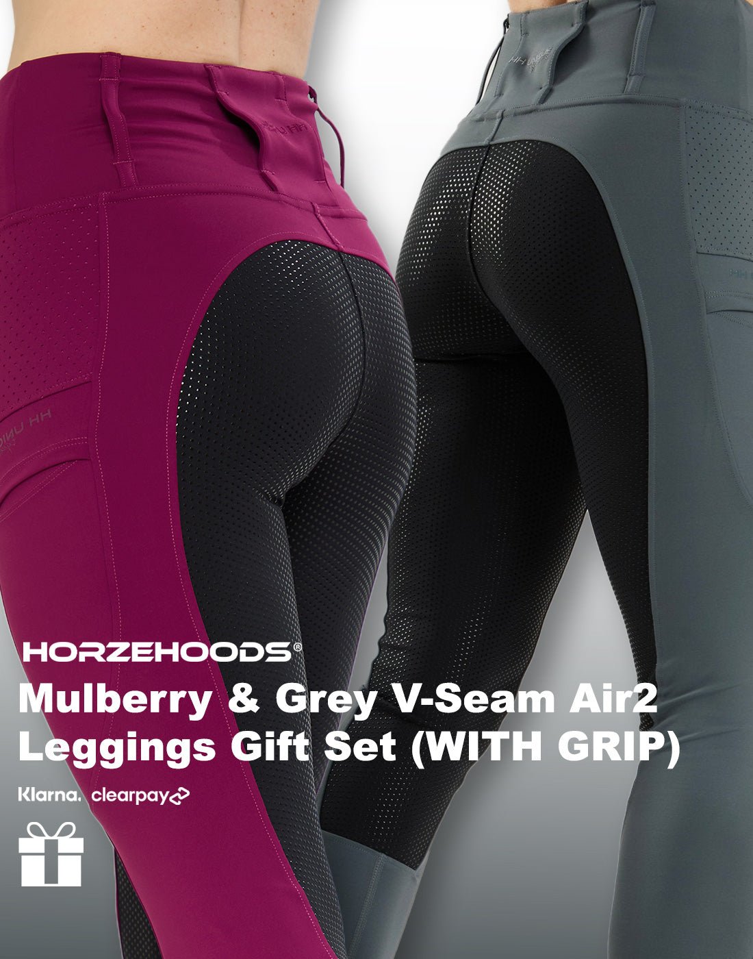 HORZEHOODS® Mulberry and Grey V - Seam Air2 Leggings Gift Set (WITH GRIP)(Bundle & Save) - Horzehoods