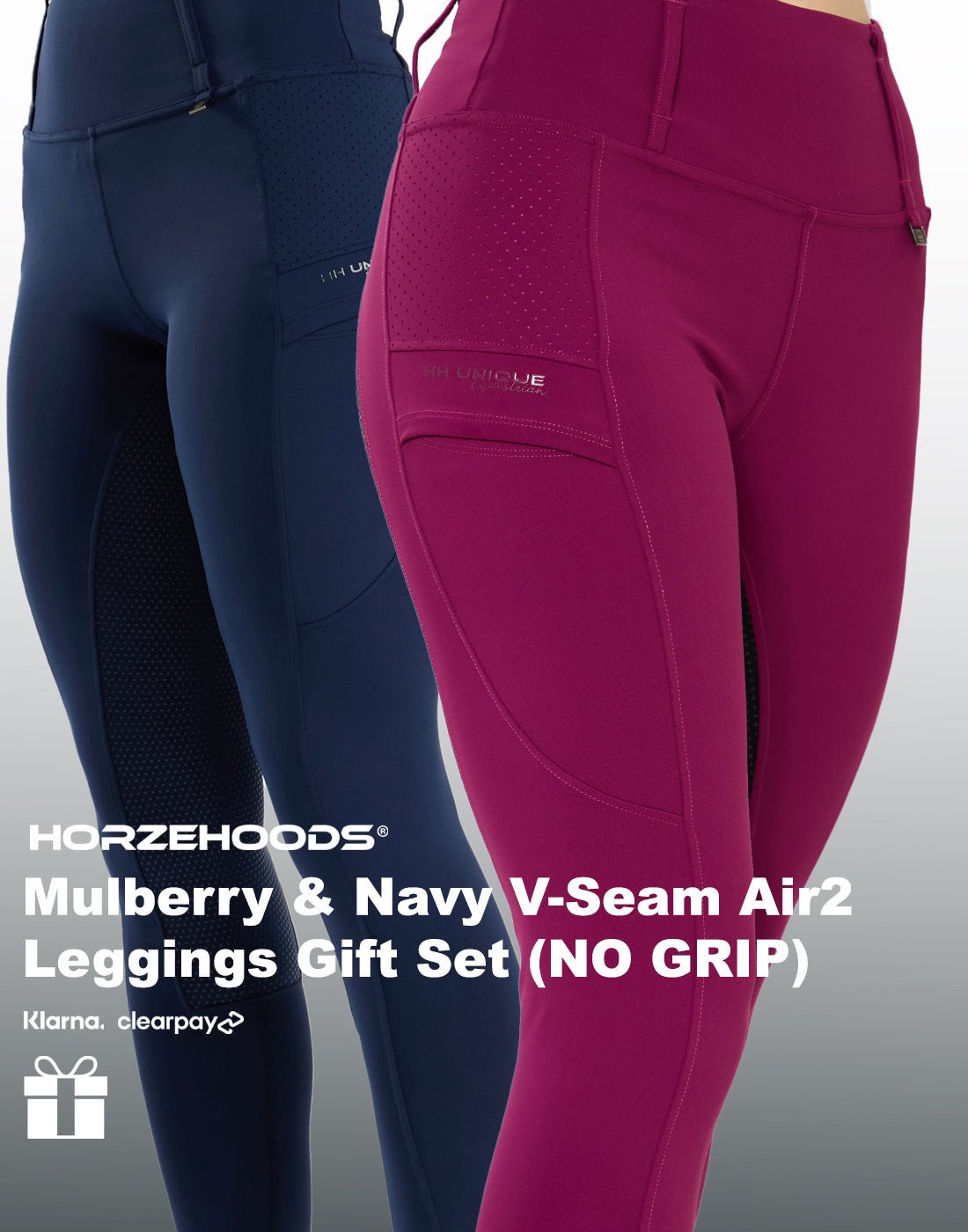 HORZEHOODS® Mulberry and Navy V - Seam Air2 Leggings Gift Set (NO GRIP)(Bundle & Save) - Horzehoods