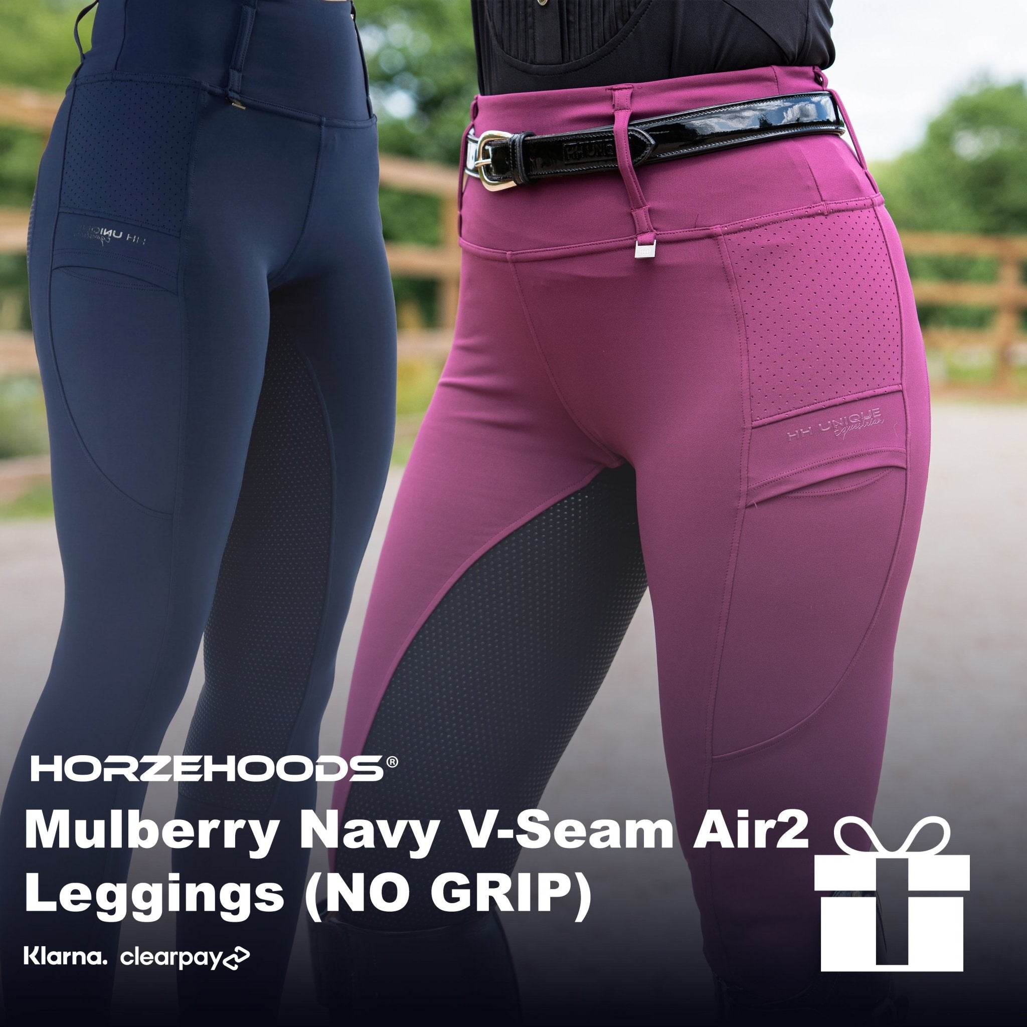 HORZEHOODS® Mulberry and Navy V - Seam Air2 Leggings Gift Set (NO GRIP)(Bundle & Save) - Horzehoods