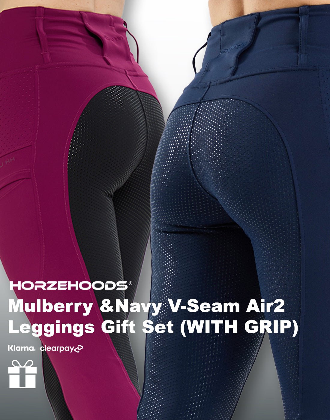 HORZEHOODS® Mulberry and Navy V - Seam Air2 Leggings Gift Set (WITH GRIP)(Bundle & Save) - Horzehoods