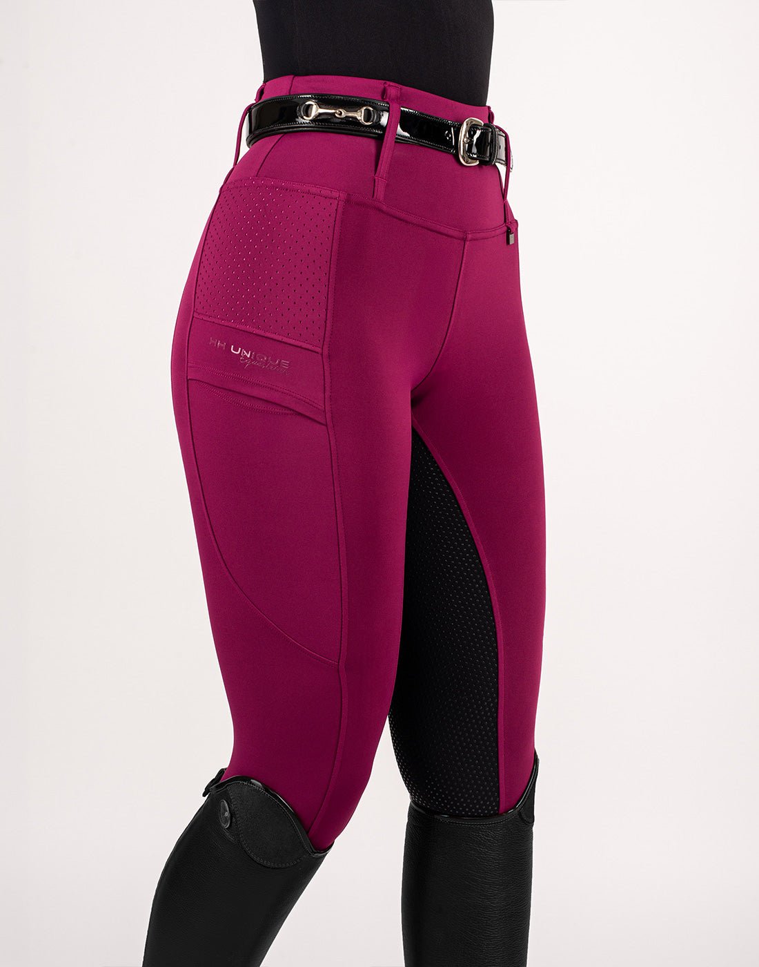 HORZEHOODS® Mulberry & Black Seat V - Seam Air2 Riding Leggings - Breathable Equestrian Tights - Horzehoods5056725016357