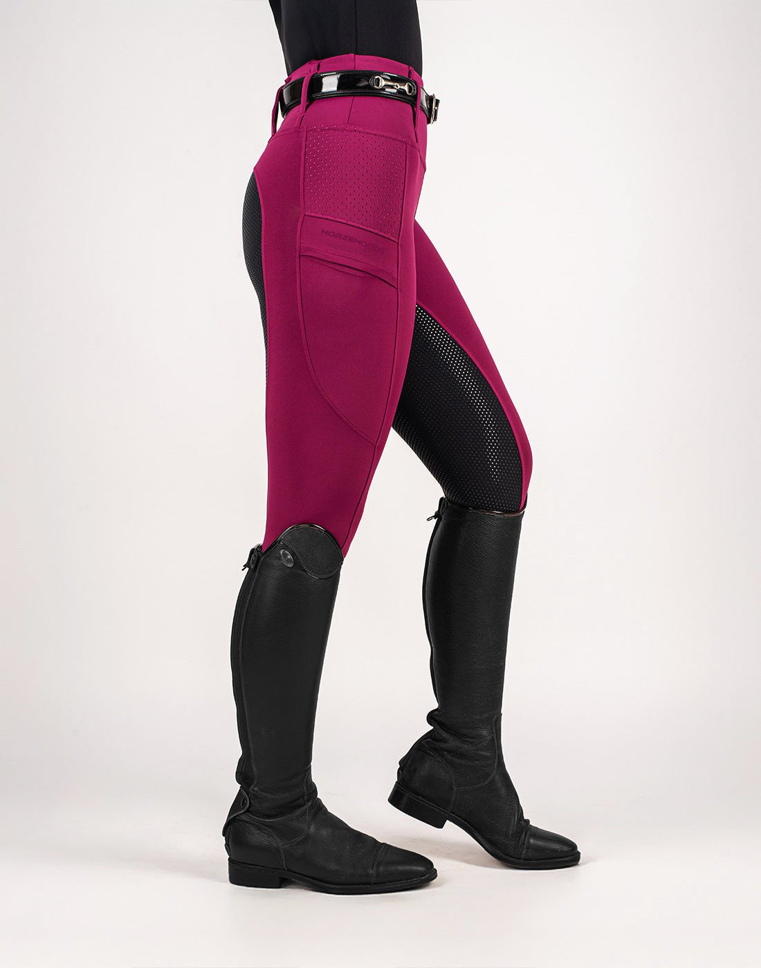 HORZEHOODS® Mulberry & Black Seat V-Seam Air2 Riding Leggings - Breathable Equestrian Tights