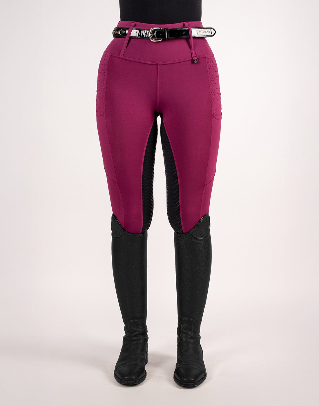 HORZEHOODS® Mulberry & Black Seat V - Seam Air2 Riding Leggings - Breathable Equestrian Tights - Horzehoods5056725016357