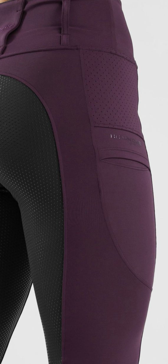 HORZEHOODS® Mulberry & Black Seat V - Seam Air2 Riding Leggings - Breathable Equestrian Tights - Horzehoods