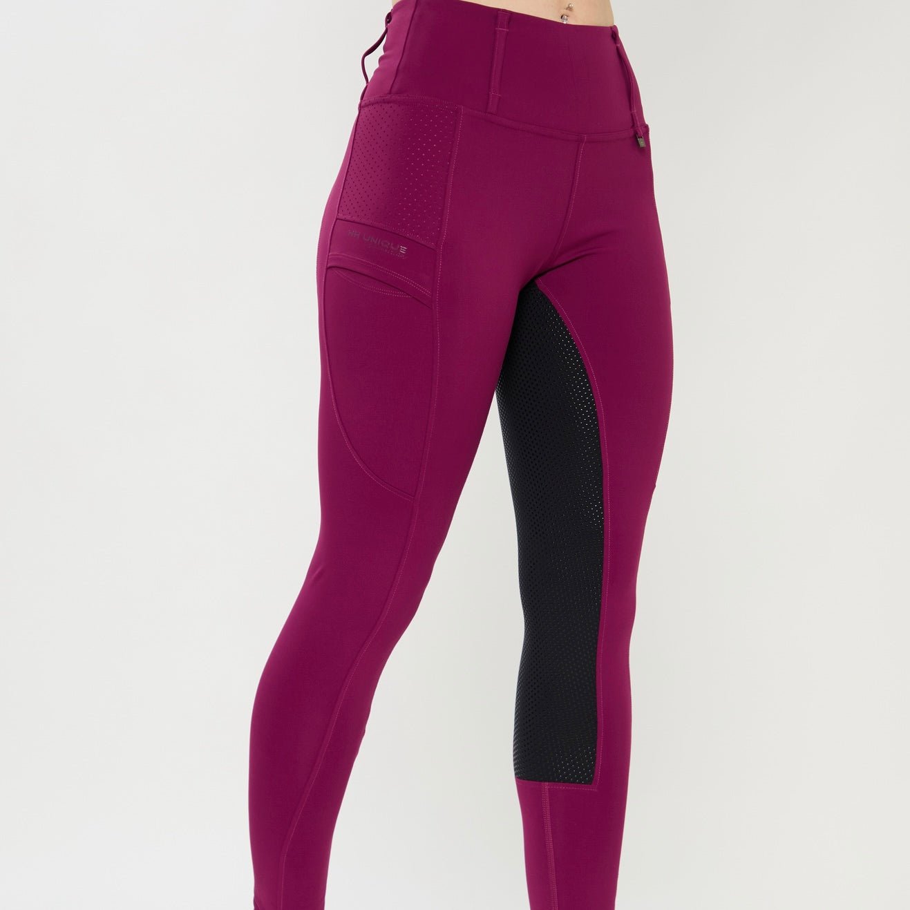 HORZEHOODS® Mulberry & Black Seat V - Seam Air2 Riding Leggings - Breathable Equestrian Tights - Horzehoods5056725016357