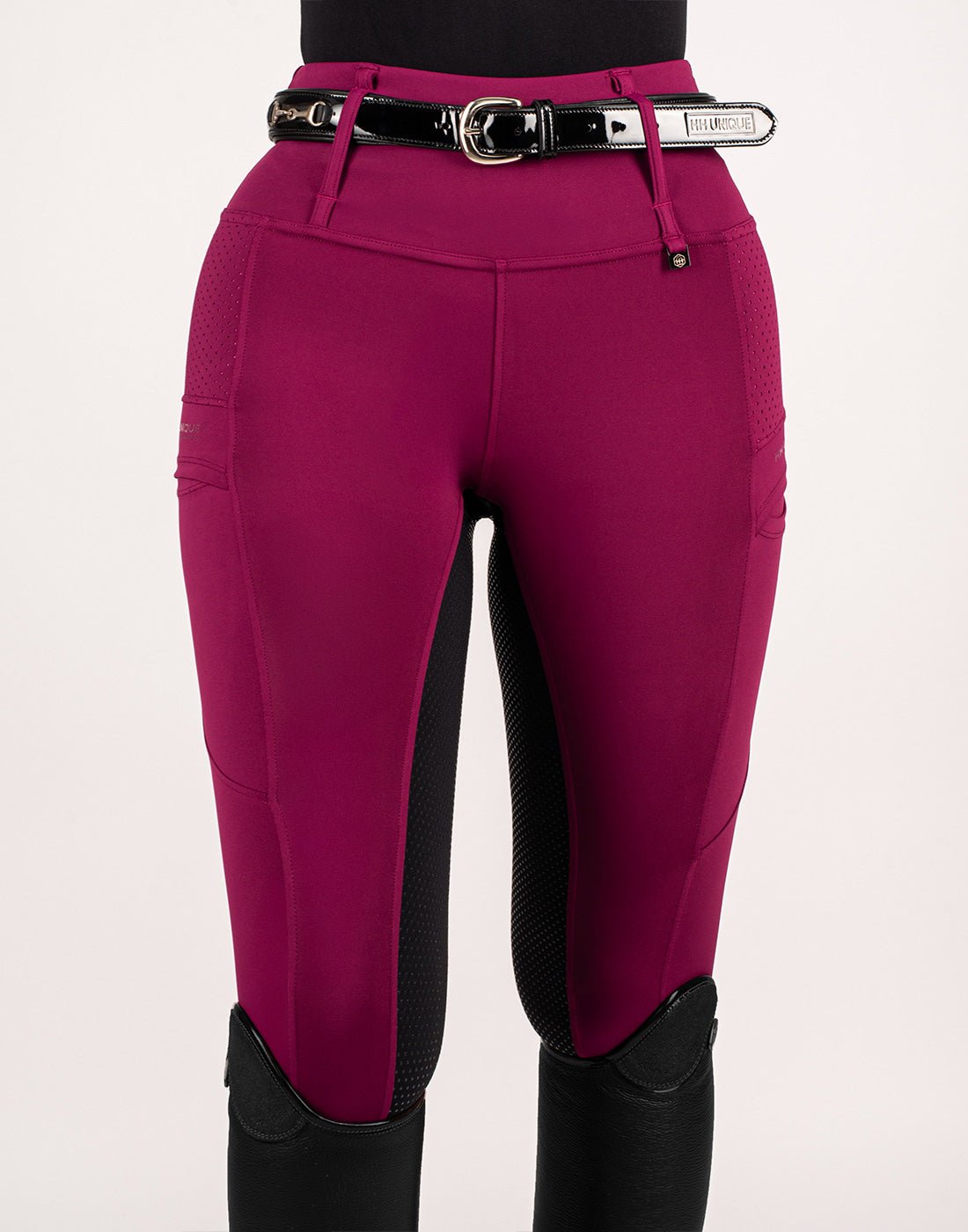 HORZEHOODS® Mulberry & Black Seat V - Seam Air2 Riding Leggings - Breathable Equestrian Tights - Horzehoods5056725016357