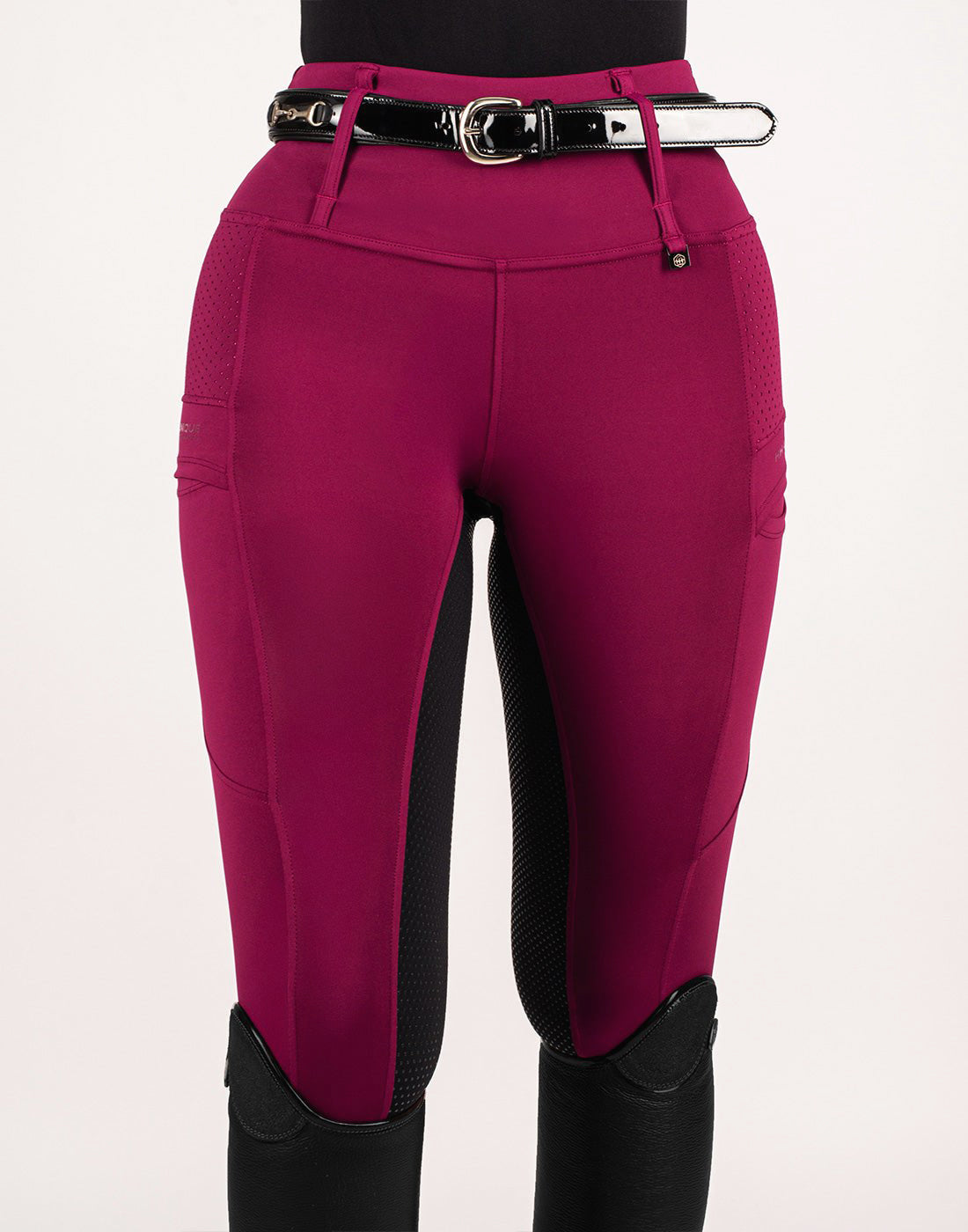 HORZEHOODS® Mulberry & Black Seat V-Seam Air2 Riding Leggings - Breathable Equestrian Tights