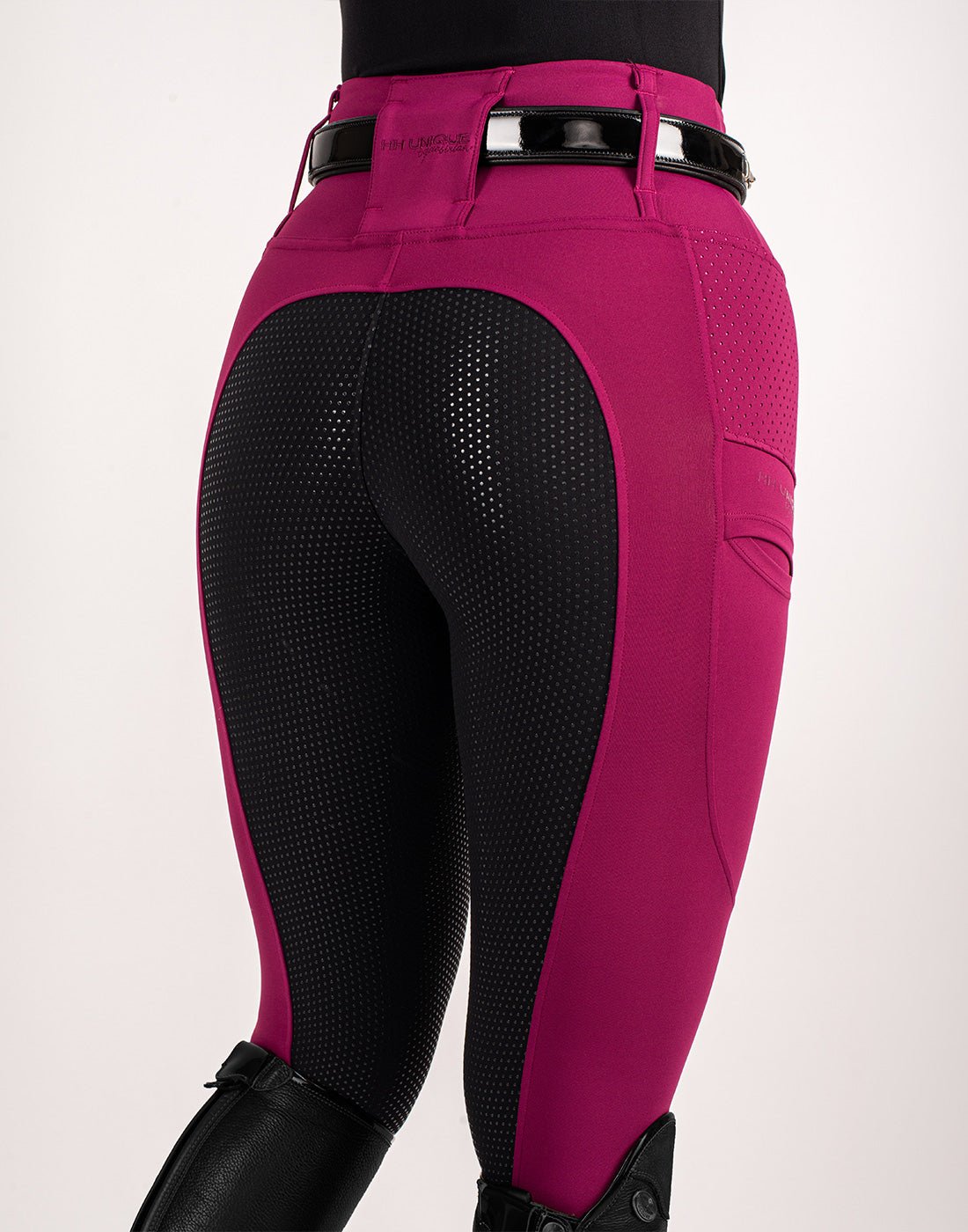 HORZEHOODS® Mulberry & Black Seat V - Seam Air2 Riding Leggings - Breathable Equestrian Tights - Horzehoods5056725016357