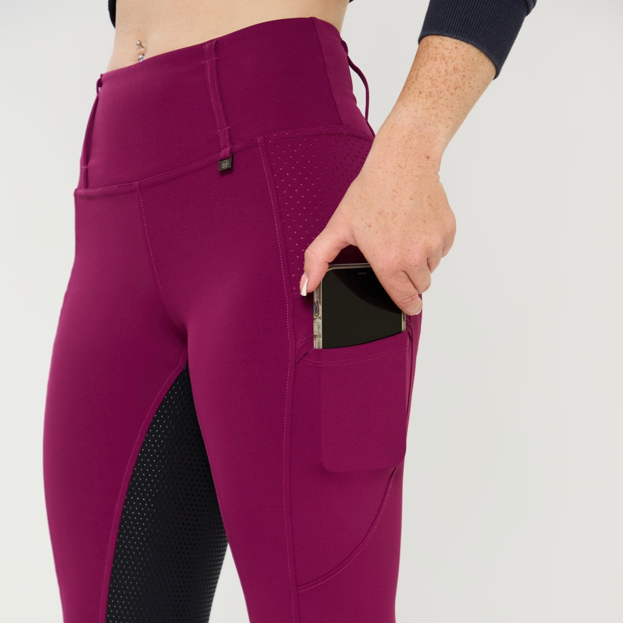 HORZEHOODS® Mulberry & Black Seat V - Seam Air2 Riding Leggings - Breathable Equestrian Tights - Horzehoods5056725016357