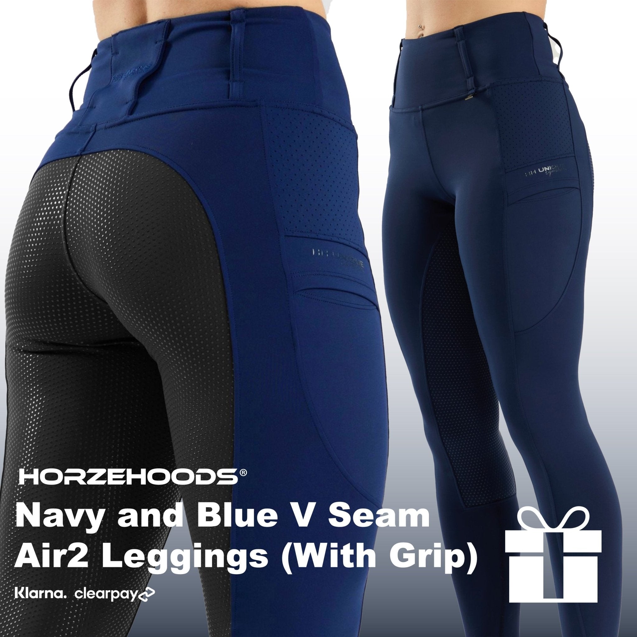 HORZEHOODS® Navy and Blue V - Seam Air2 Leggings (WITH GRIP) Gift Set (Bundle & Save) - Horzehoods