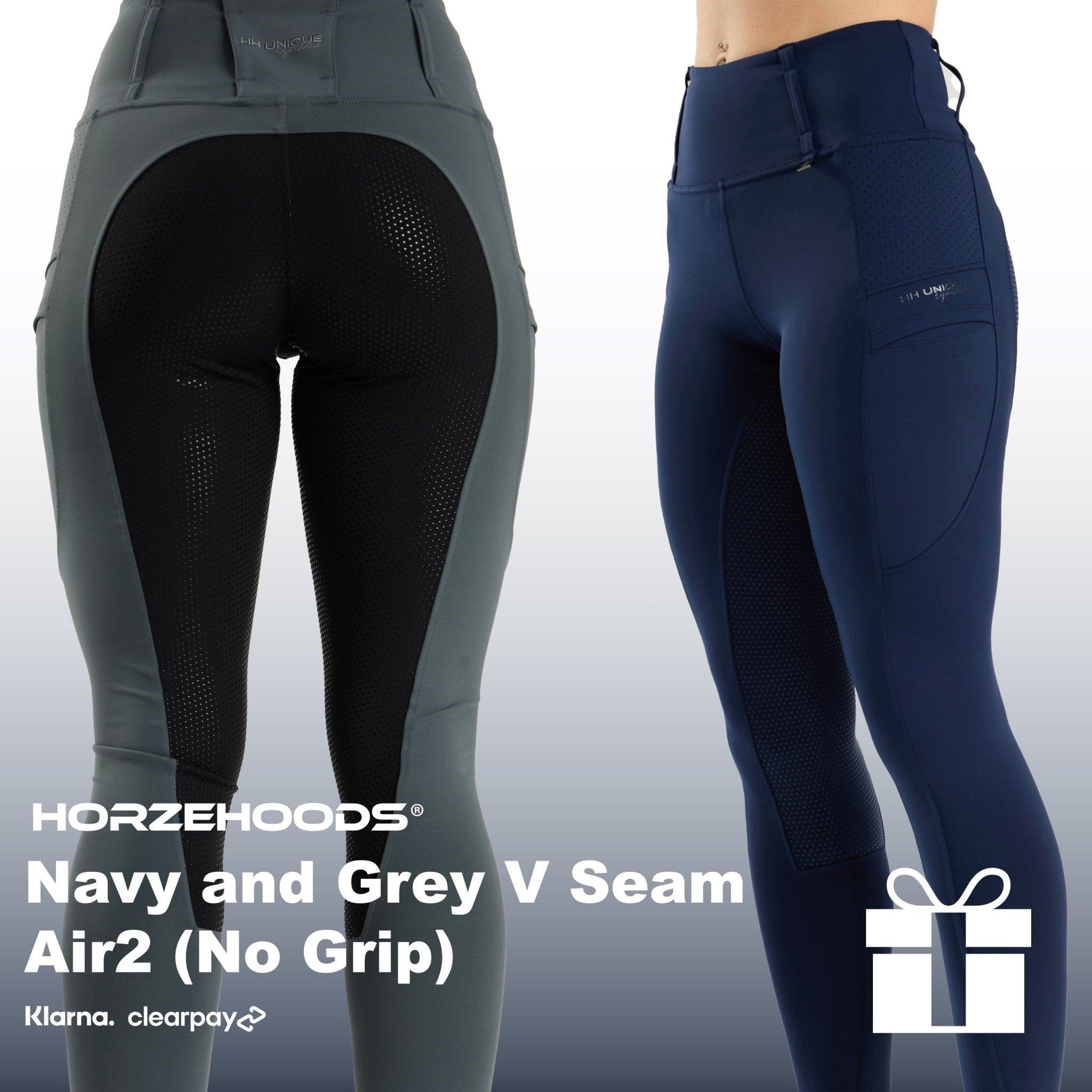HORZEHOODS® Navy and Grey V Seam Air2 Leggings (NO GRIP) Gift Set (Bundle & Save) - Horzehoods