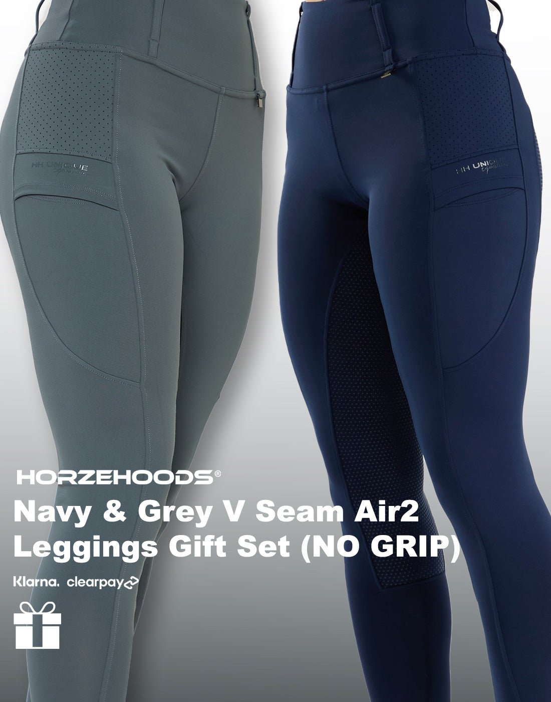 HORZEHOODS® Navy and Grey V Seam Air2 Leggings (NO GRIP) Gift Set (Bundle & Save) - Horzehoods