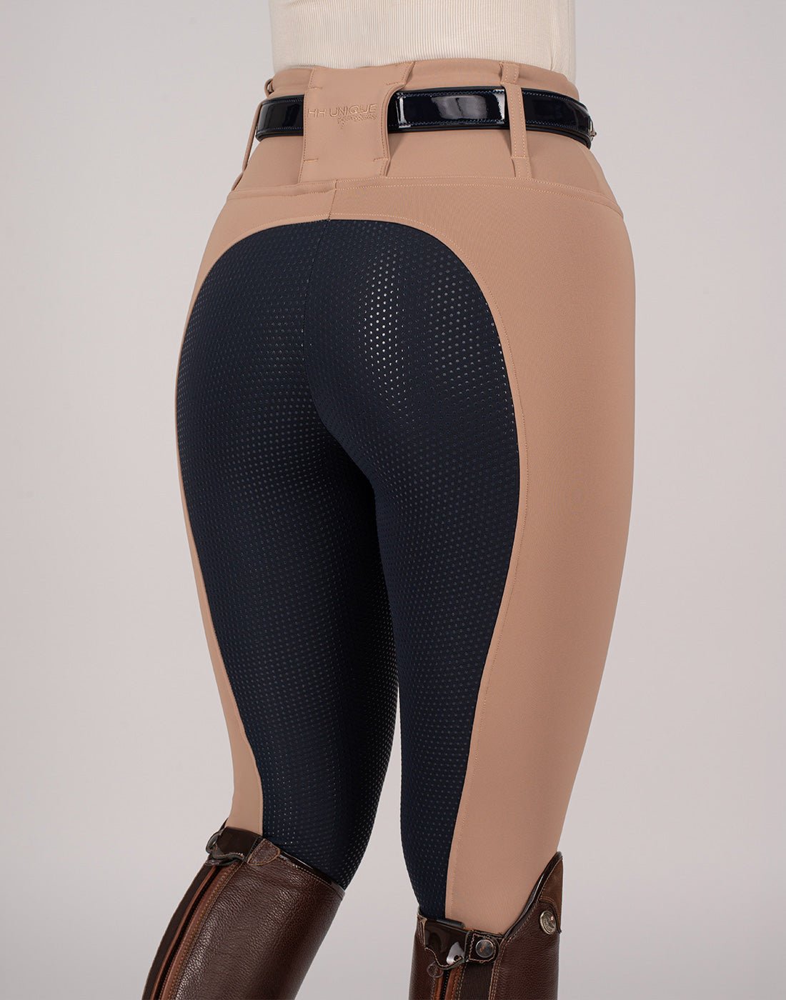 HORZEHOODS® Oatmeal Beige Navy Competition Leggings - Horzehoods5056725006280