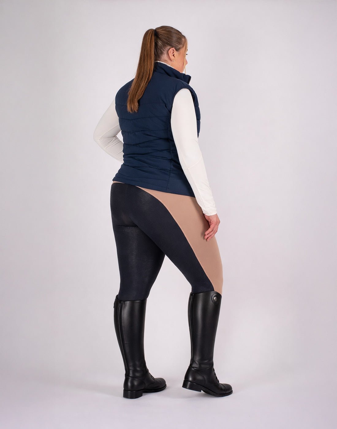 HORZEHOODS® Oatmeal Beige Navy Competition Leggings - Horzehoods5056725006204
