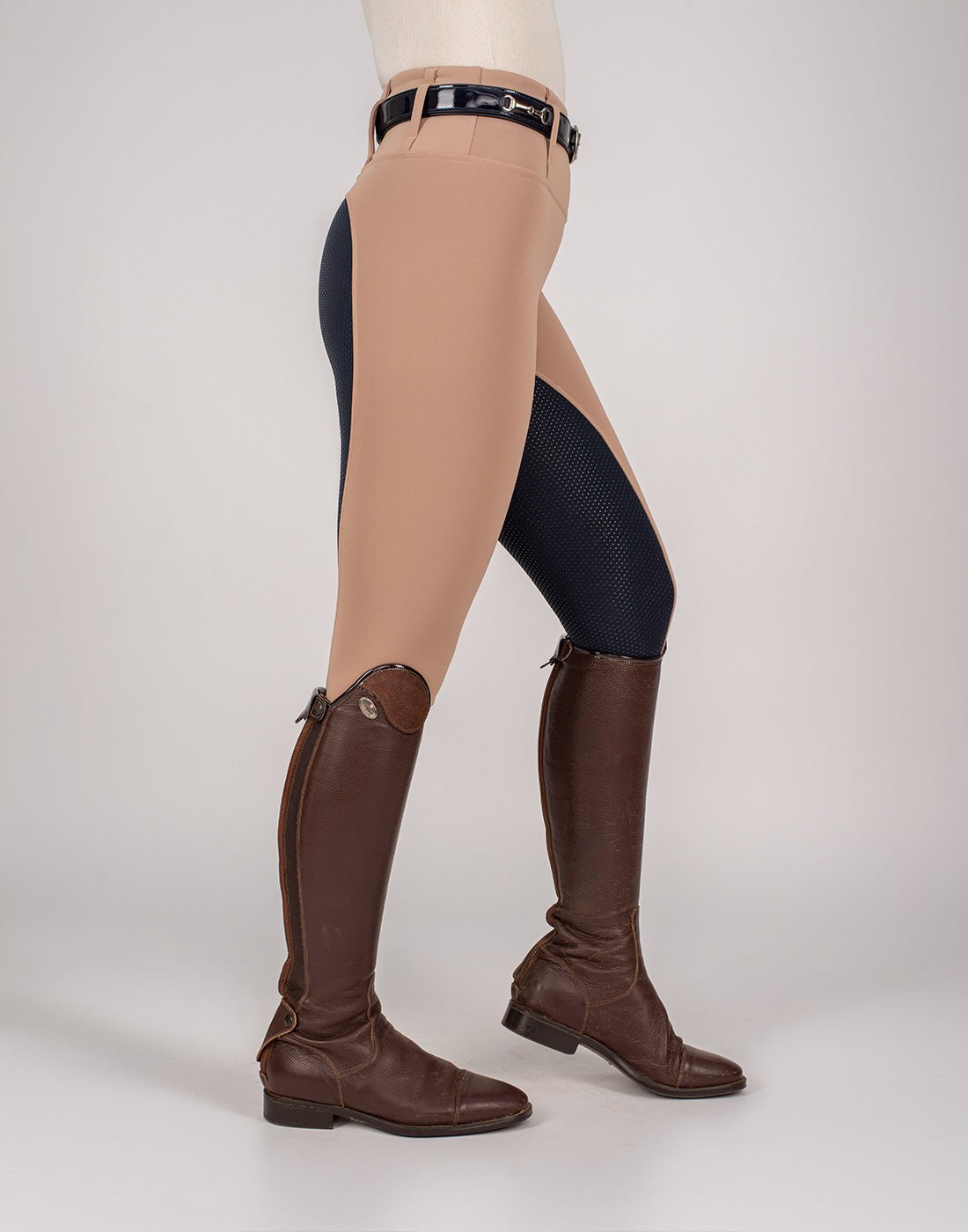 HORZEHOODS® Oatmeal Beige Navy Competition Leggings - Horzehoods5056725006280