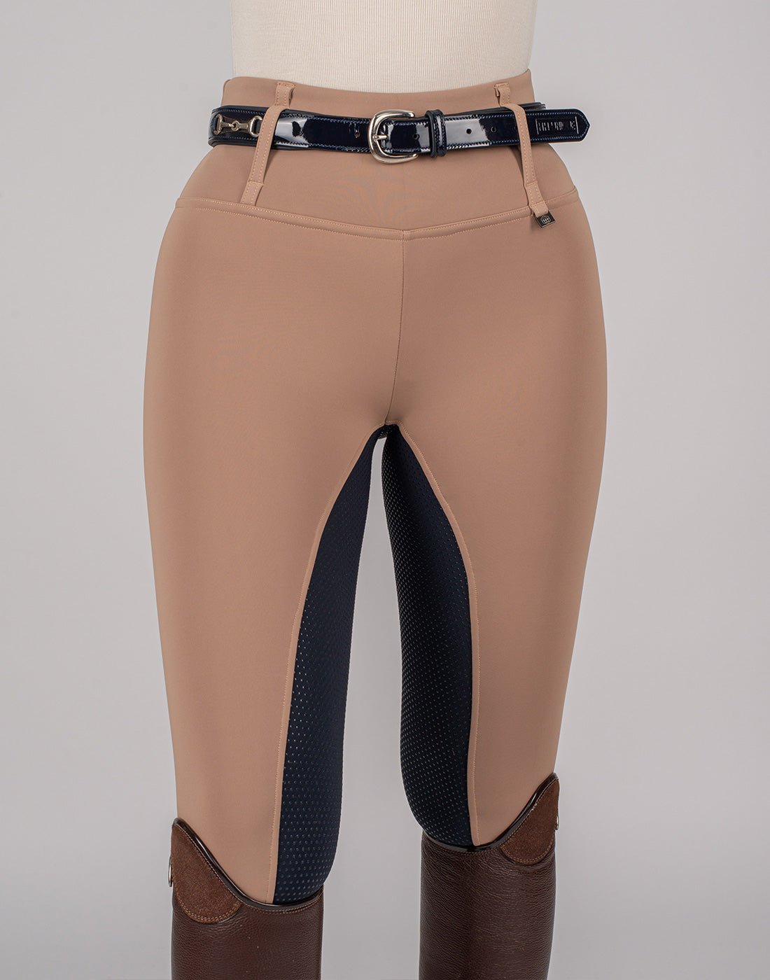 HORZEHOODS® Oatmeal Beige Navy Competition Leggings - Horzehoods5056725006280