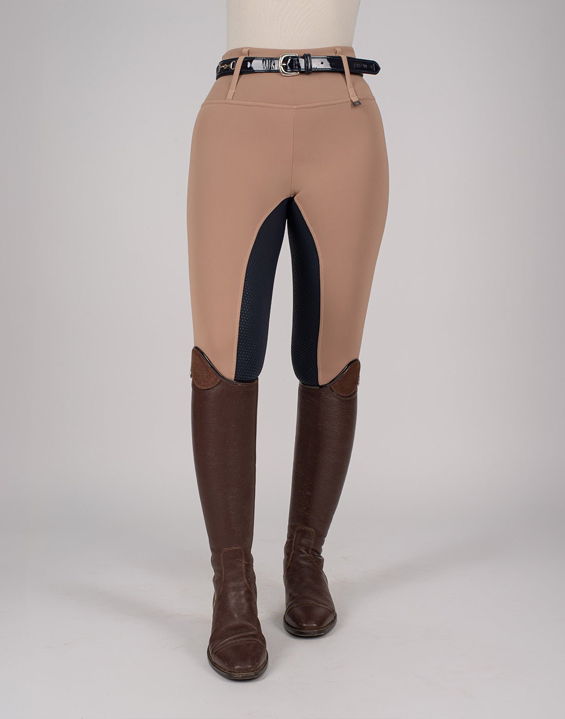 HORZEHOODS® Oatmeal Beige Navy Competition Leggings - Horzehoods5056725006280